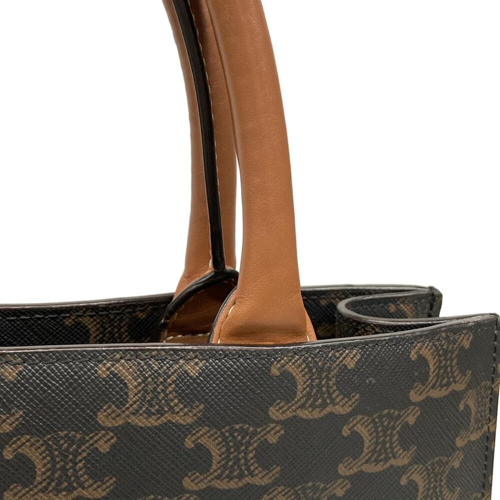 Celine Small Vertical Cabas Tote Bag Black Brown Triomphe Canvas Calf Skin - Picture 9 of 15